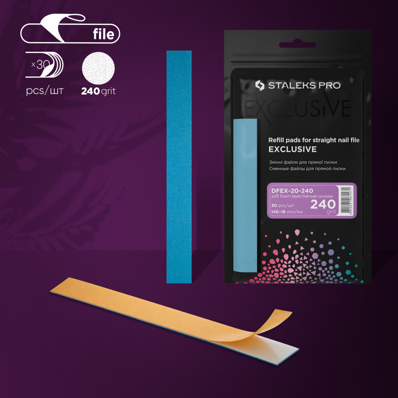 Ühekordne sirge küüneviilikate vahu baasil Staleks Pro Exclusive 20, 240 grit (30 tk)