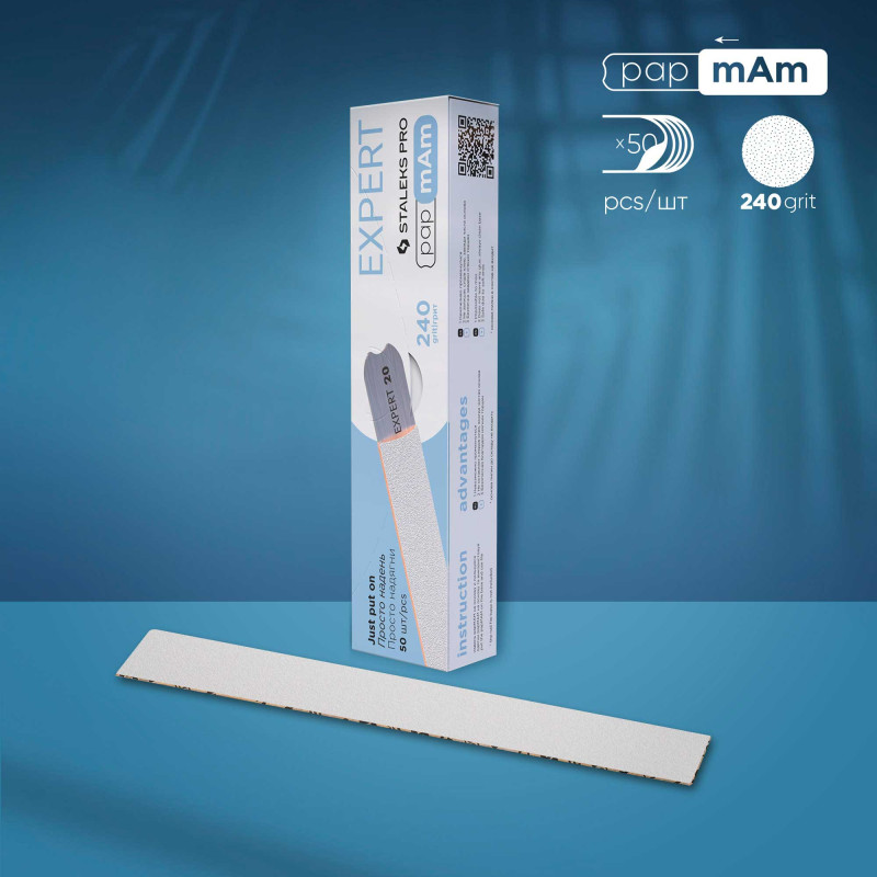 Сменные файлы белые papmAm для пилки прямой Staleks Pro Expert 22, 240 грит (50 шт)