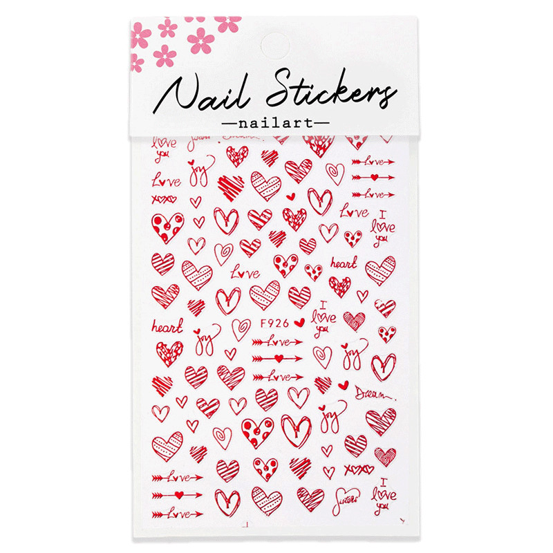 Self-adhesive nail stickers for ‘Valentine's Day’, red, F926