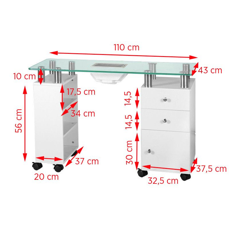 Glass desk with 013b absorber, white