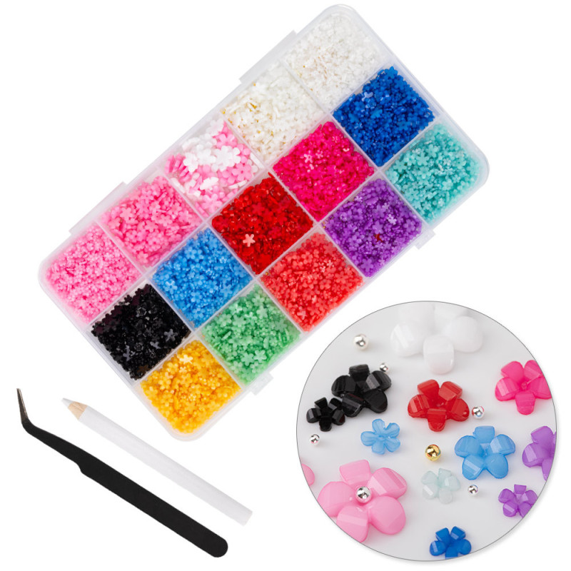 3D Nail Art Decoration Set “Flowers” – Multicolor – BKHZ-015 (with Tweezers and Picker Pencil)