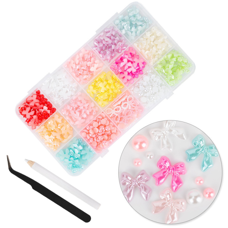 3D Nail Art Decoration Set “Bows & Shapes” – Pastel – BKHZ-012 (with Tweezers and Picker Pencil)