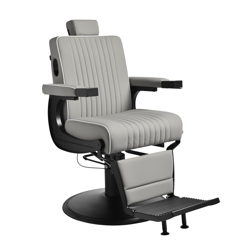 Gabbiano Levi barber chair with black frame gray without stitching at the back