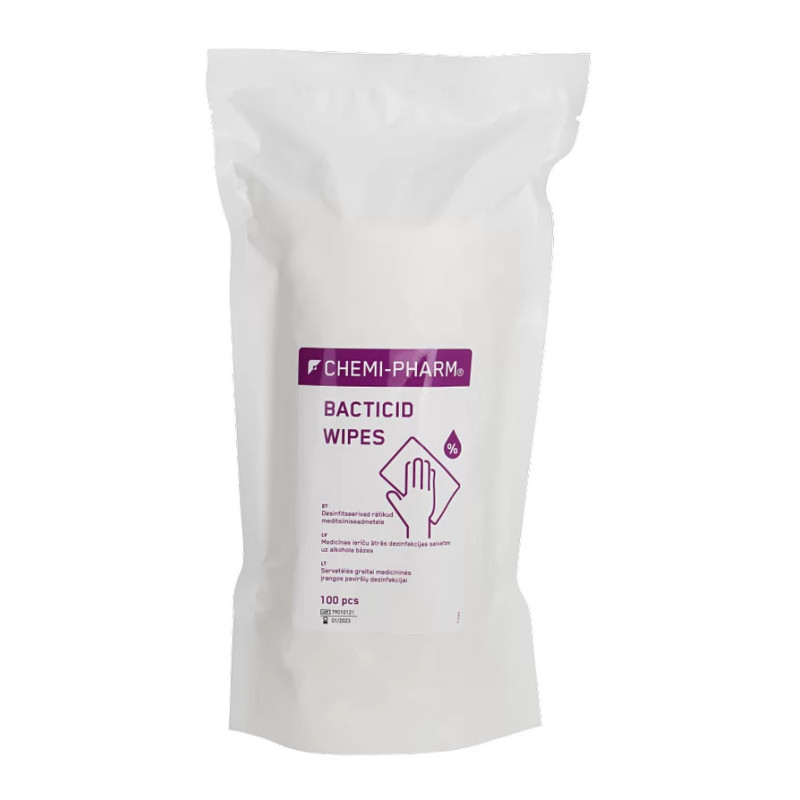 Салфетки для быстрой дезинфекции поверхностей – Chemi-Pharm BACTICID WIPES N100 (для банки N150)