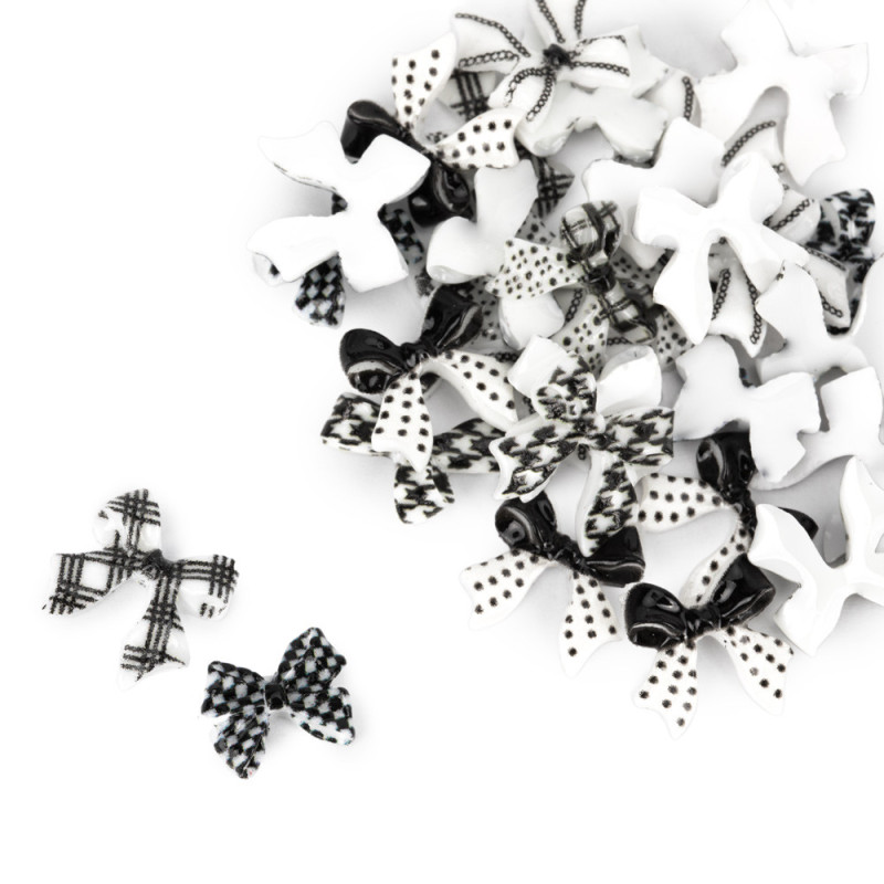 3D nail decorations bows Molly Nails white-black - 30 pcs