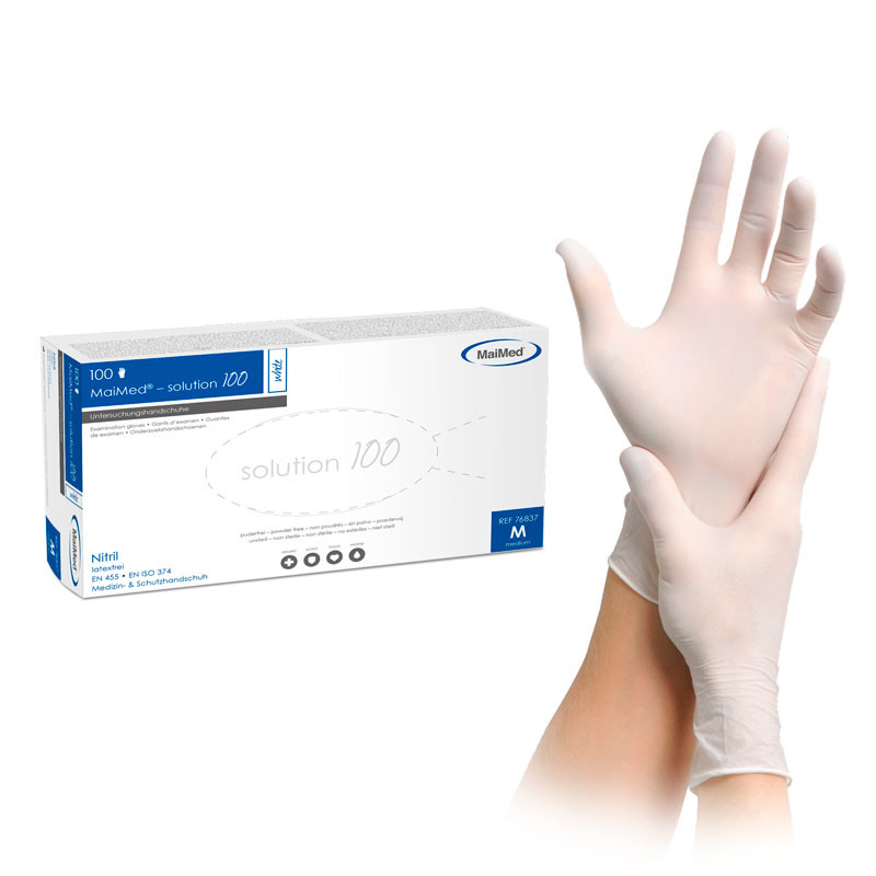 Nitrile Gloves – MaiMed Solution100 – white – Size M, 100 pcs