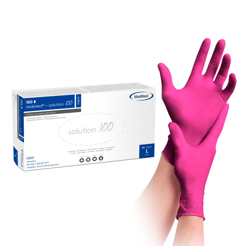 Нитриловые перчатки – MaiMed Solution100 – magenta – размер L, 100 шт