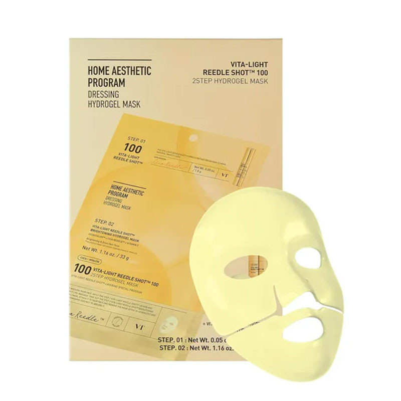 Helendav 2-etapiline hüdrogeelmask näole mikro-nõelte ja C-vitamiiniga VT Cosmetics Vita-Light Reedle Shot 100 2Step