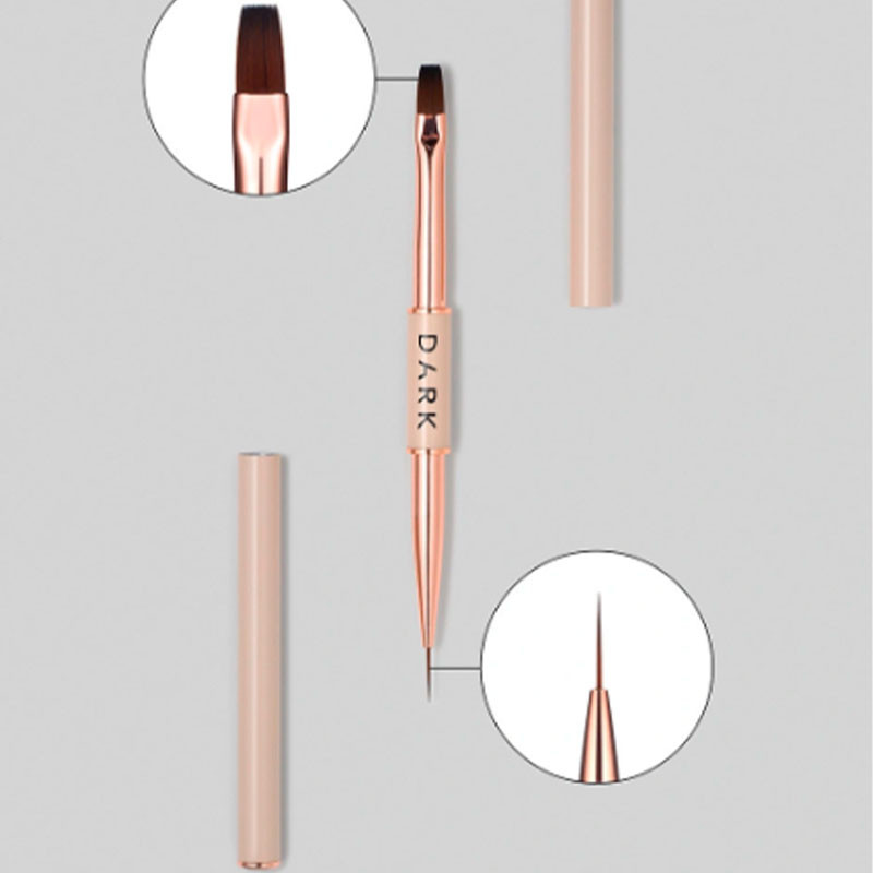 Double-Ended Brush – DARK – Beige (Liner 11 mm, Flat Square Gel Brush 9 mm)