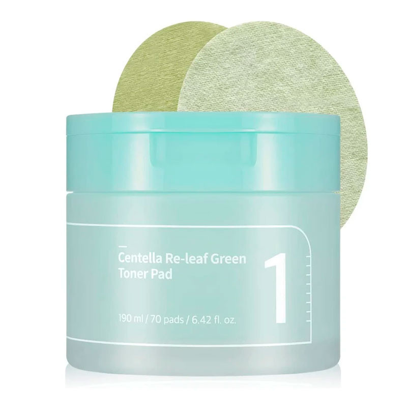 Toonik-padjad centella ekstraktiga No.1 Centella Re-Leaf Green Toner Pad Numbuzin, 190ml/70pads