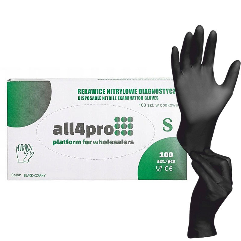Нитриловые перчатки all4pro, чёрные – размер S, 100 шт