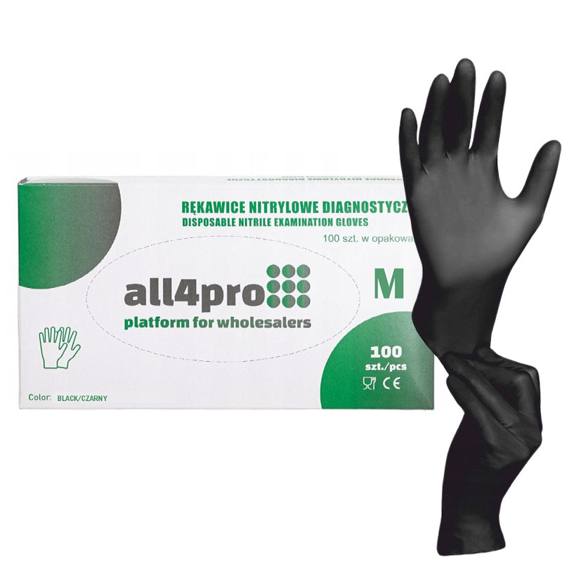 Nitriilkindad all4pro, must – suurus M, 100 tk