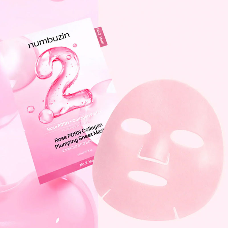 Nahka täidlustav kangasmask Numbuzin No.2 Rose PDRN Collagen, 1 tk