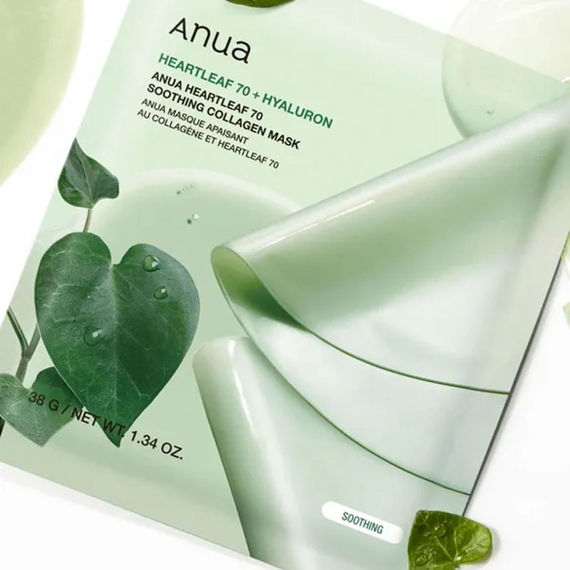 Rahustav kollageenimask 70% südajalehe ekstraktiga Anua Heartleaf 70 Soothing Collagen Mask, 1 tk