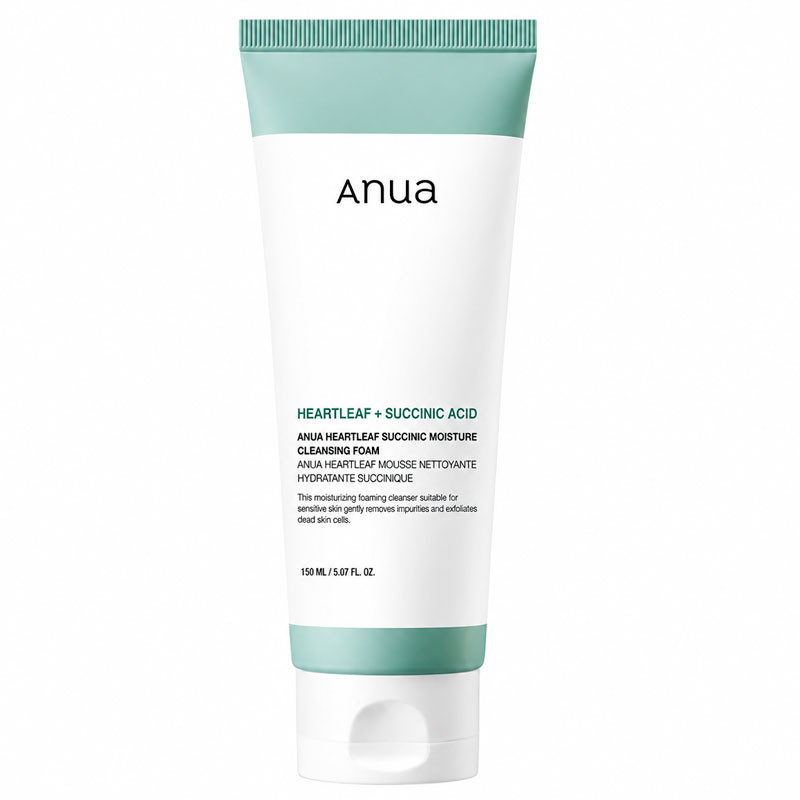 Merevaikhappega puhastusvaht Anua Heartleaf Succinic Moisture Cleansing Foam, 150 ml
