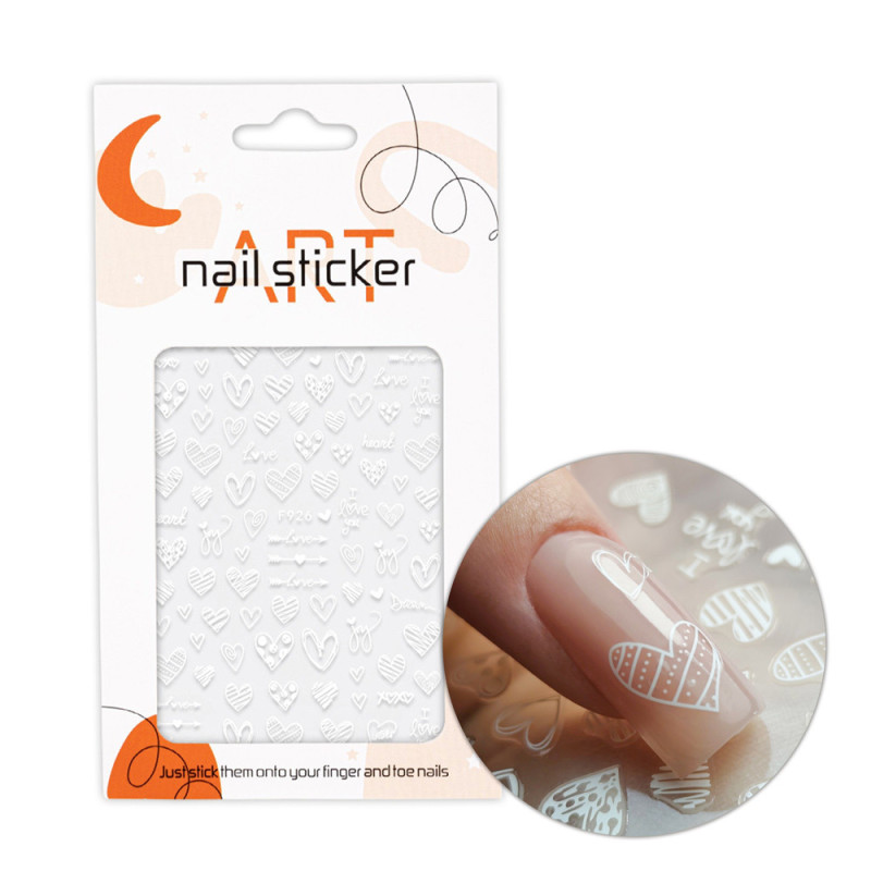 Self-adhesive nail stickers ‘Valentine's Day’, white, F926