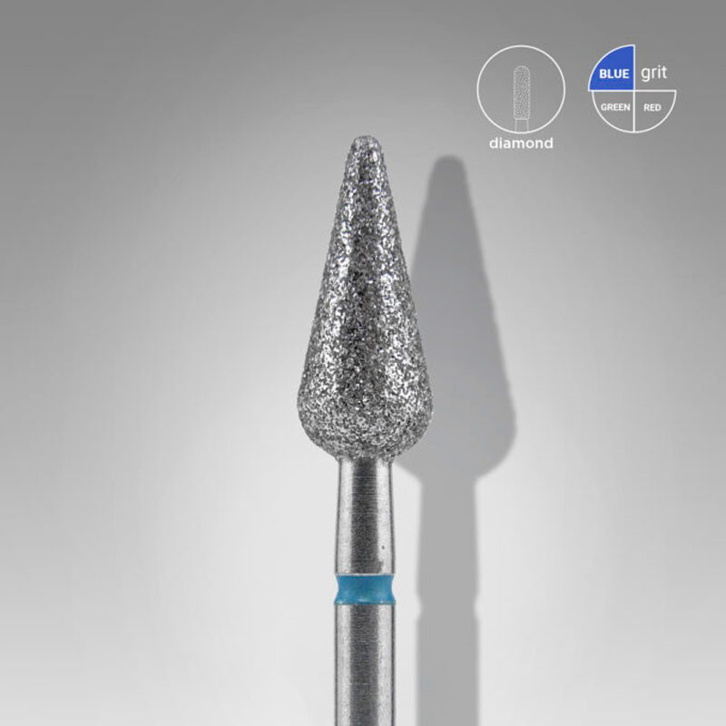 Diamond Nail Drill Bit Pointed Pear, Blue, Staleks EXPERT, 5 mm Diameter, 12 mm Working Part