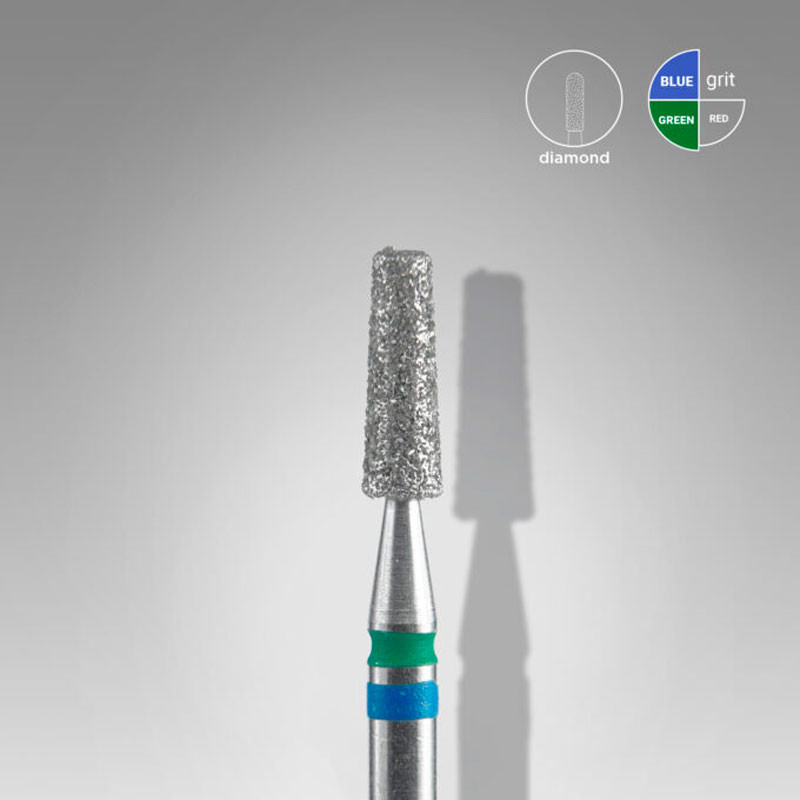 Diamond Nail Drill Bit DUO Cone Staleks EXPERT, Blue-Green, 2.5 mm Diameter, 8 mm Working Part