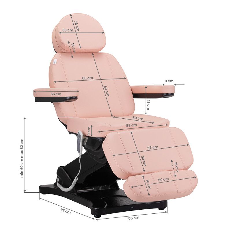Electric cosmetic chair SILLON CLASSIC 3 motors pink with black base