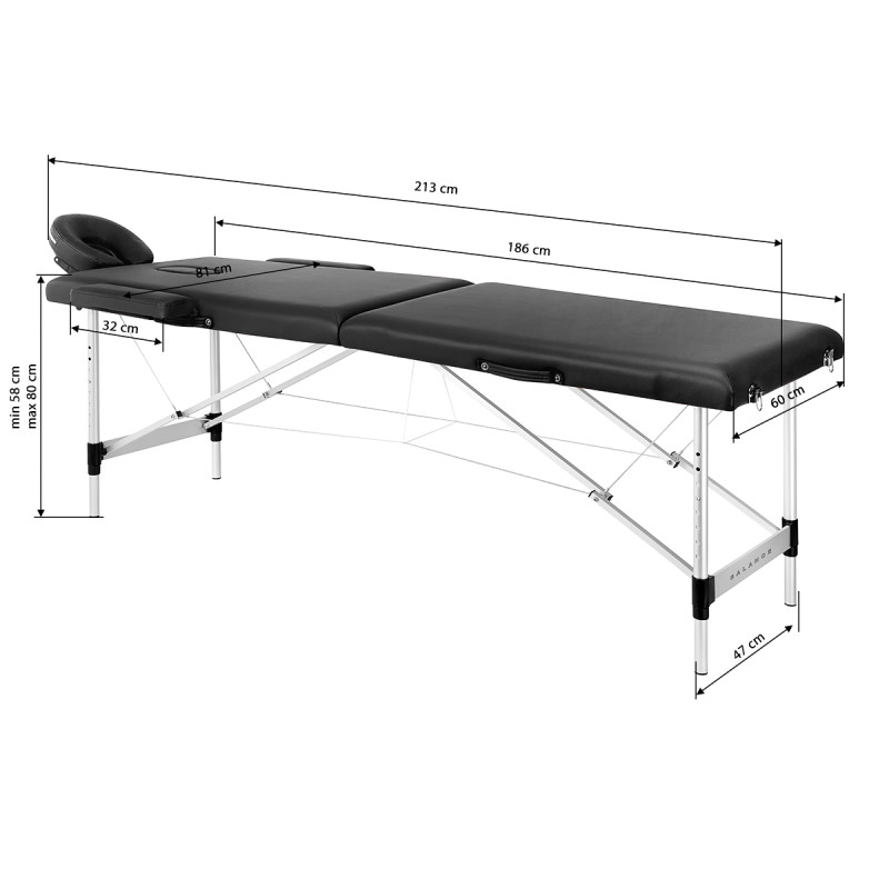 BALANCE aluminium folding massage table 2 segment black