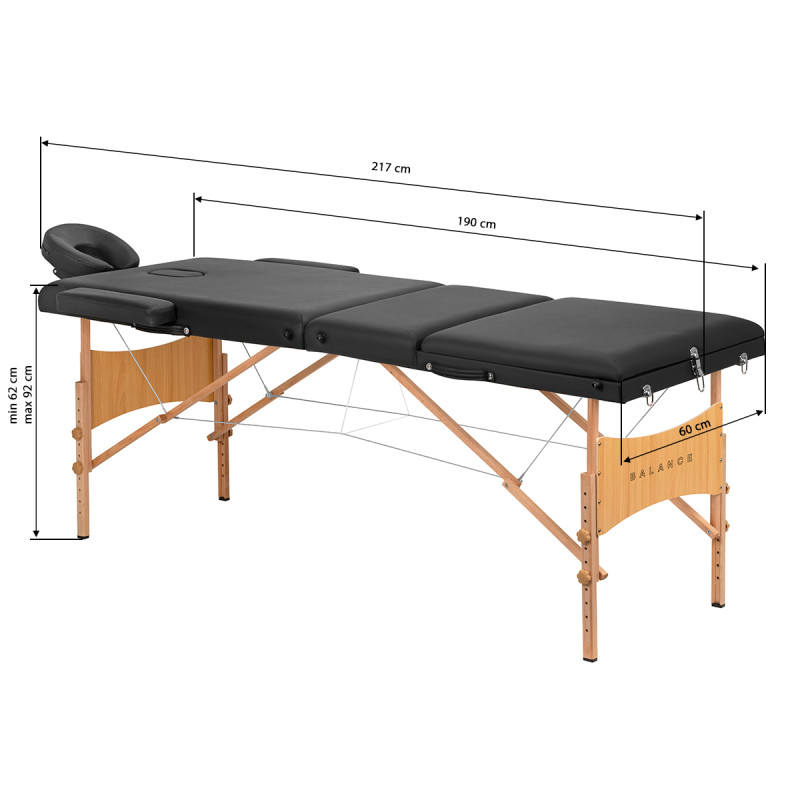 BALANCE wooden folding massage table 3 segment black