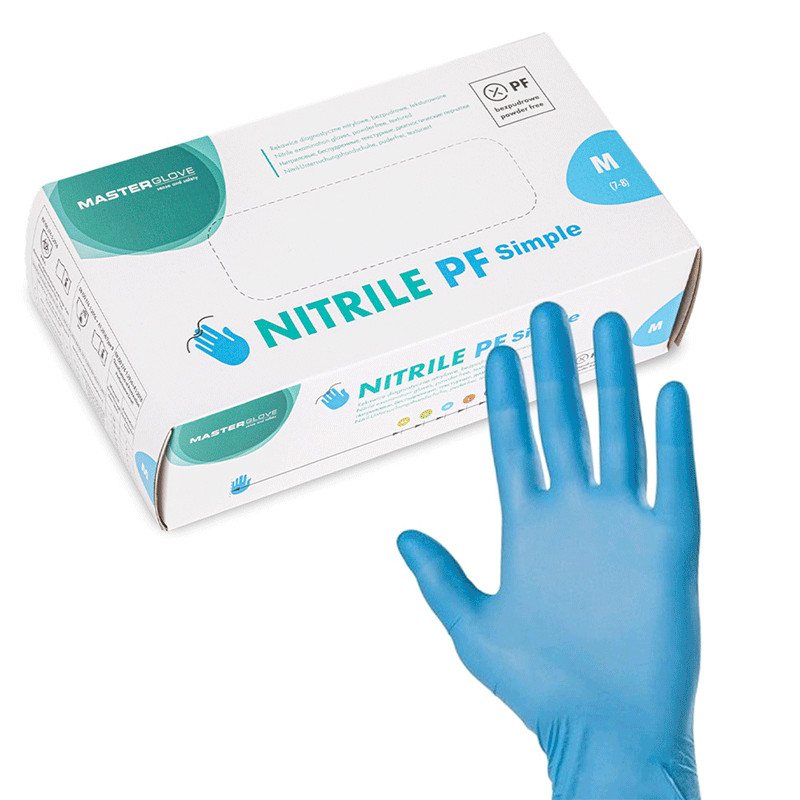 Нитриловые перчатки без пудры Master Glove PF Simple, M, синие, 100 шт.