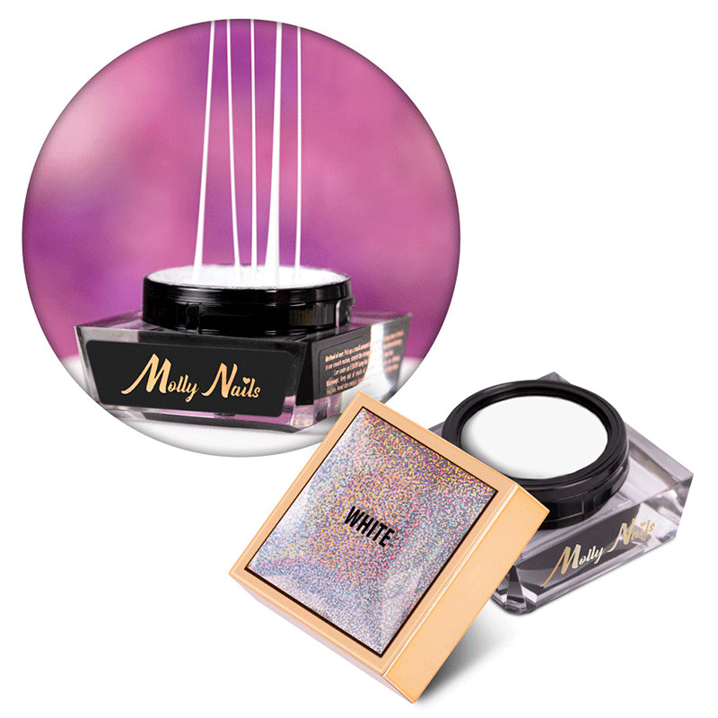 Spider gel küünedisainiks MollyNails, valge, HEMA/Di-HEMA-vaba, 5 g