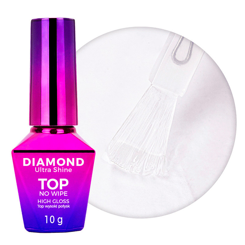 Kiiltävä päällysgeeli ilman tahmakerrosta Molly Nails Diamond Ultra Shine, kirkas, 10 g