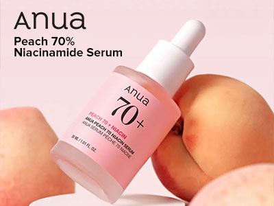 Anua Peach 70% Niacinamide Serum — naha sära ja ühtlane toon